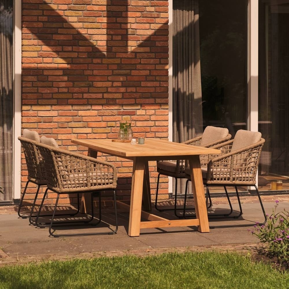 Genua/Tulum Sahara Dust dining tuinset | 4 personen | teakhout + touw | 120cm