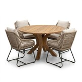 Genua/Portofino Sahara Dust dining tuinset | 4 personen | teakhout + touw | 120cm