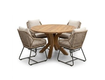 Genua/Portofino Sahara Dust dining tuinset | 4 personen | teakhout + touw | 120cm