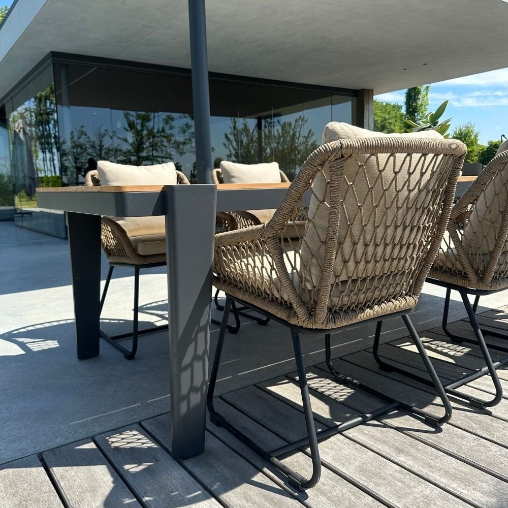 Genua/Portofino Sahara Dust dining tuinset | 4 personen | teakhout + touw | 120cm