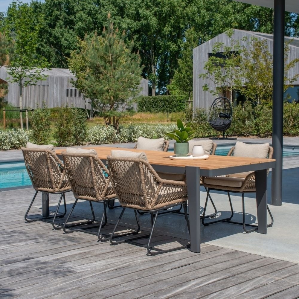 Genua/Portofino Sahara Dust dining tuinset | 4 personen | teakhout + touw | 120cm
