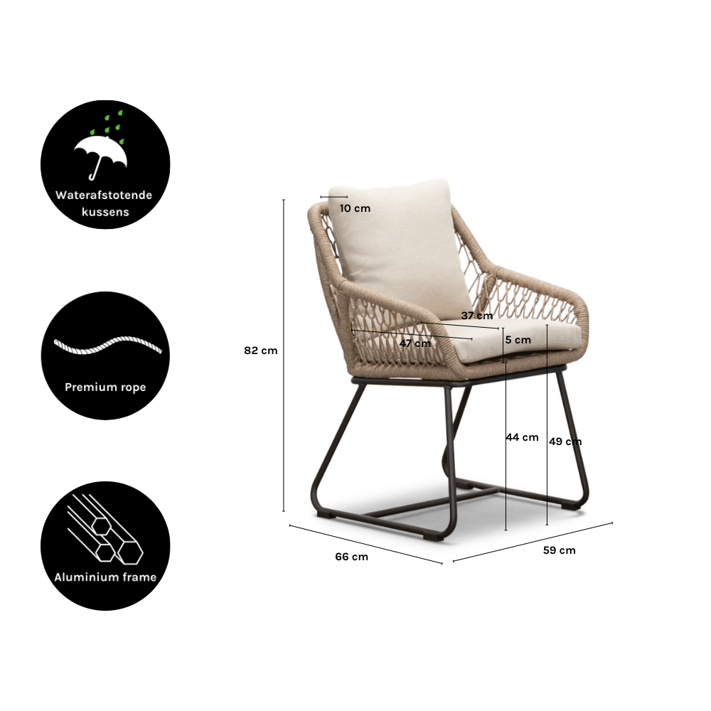 Genua/Portofino Sahara Dust dining tuinset | 4 personen | teakhout + touw | 120cm