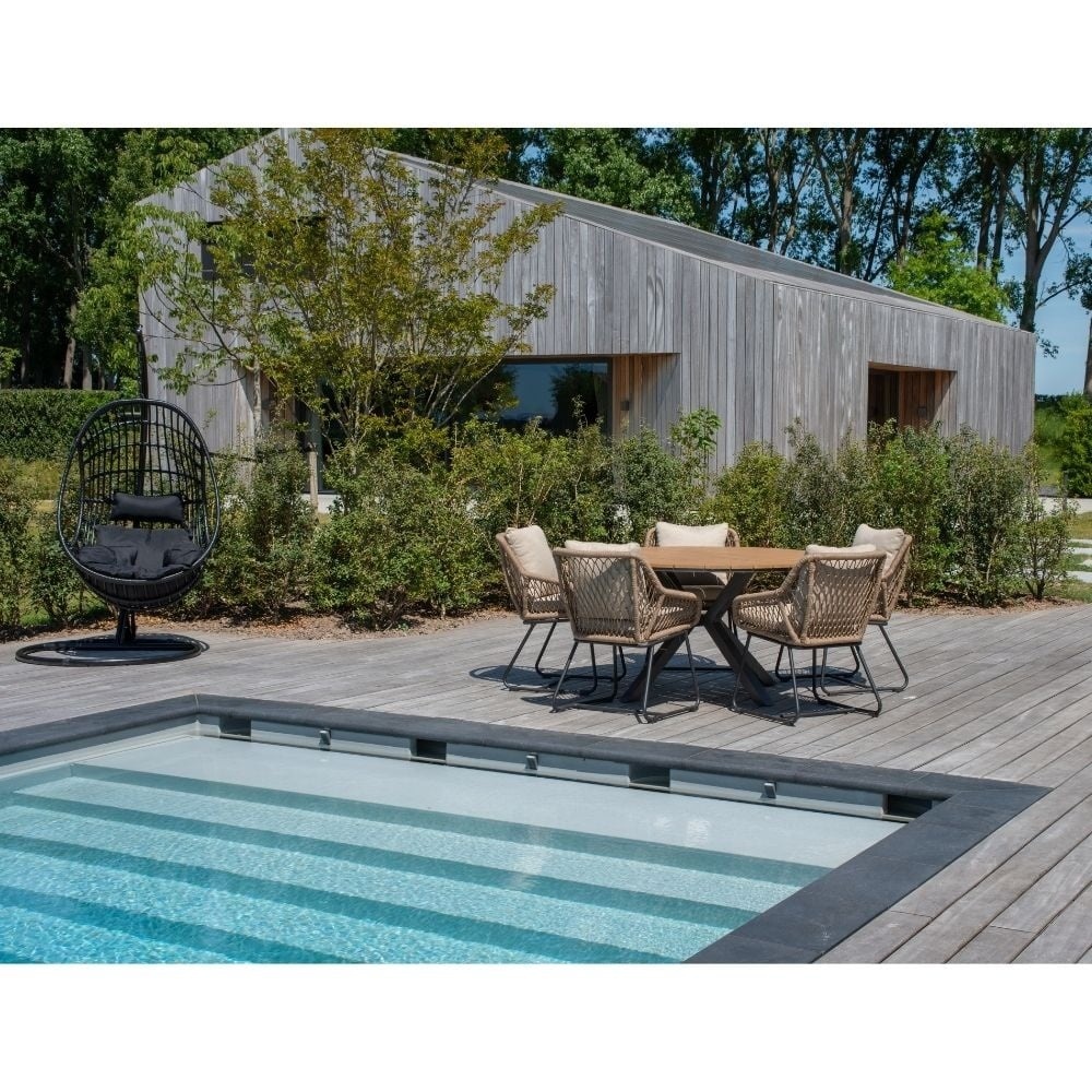 Genua/Portofino Sahara Dust dining tuinset | 4 personen | teakhout + touw | 120cm