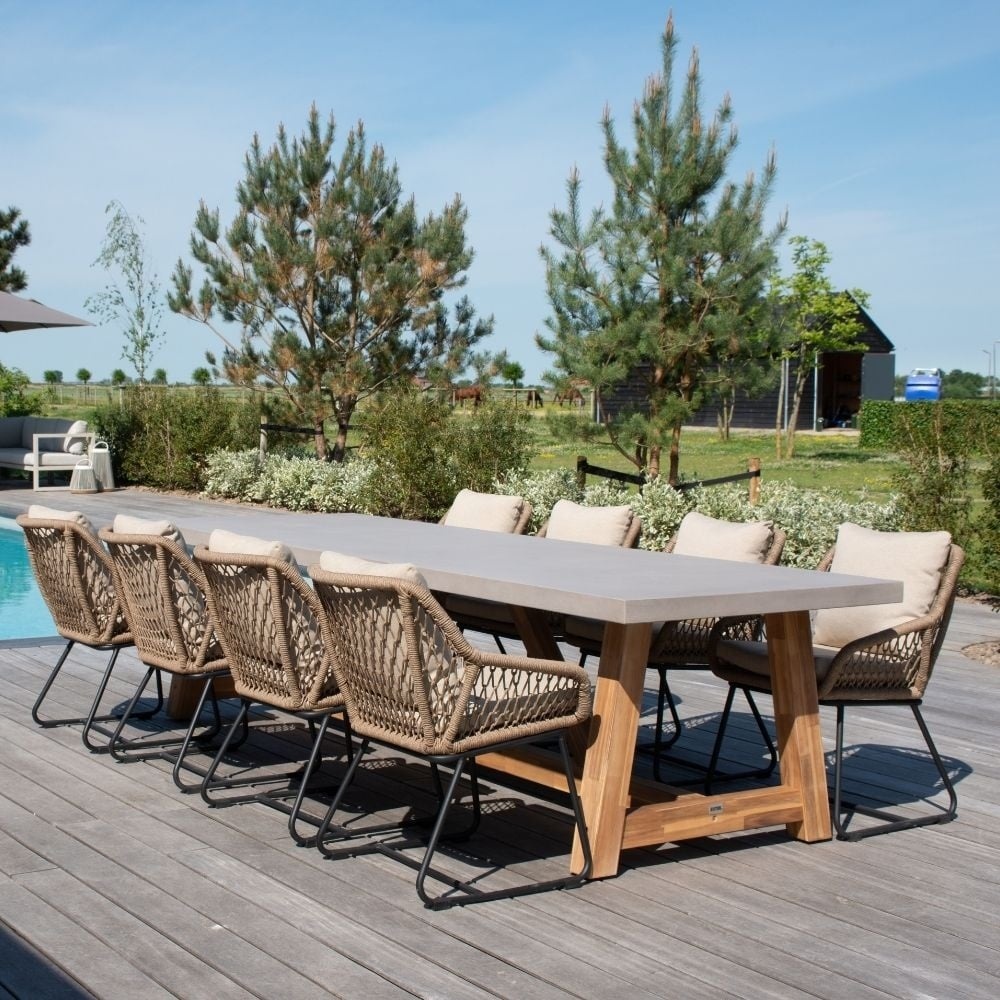 Genua/Portofino Sahara Dust dining tuinset | 4 personen | teakhout + touw | 120cm