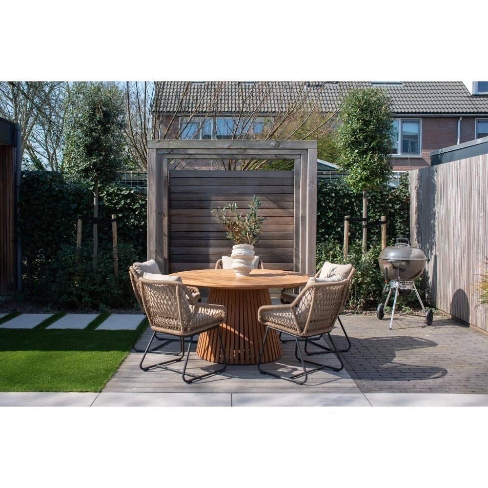 Genua/Portofino Sahara Dust dining tuinset | 4 personen | teakhout + touw | 120cm