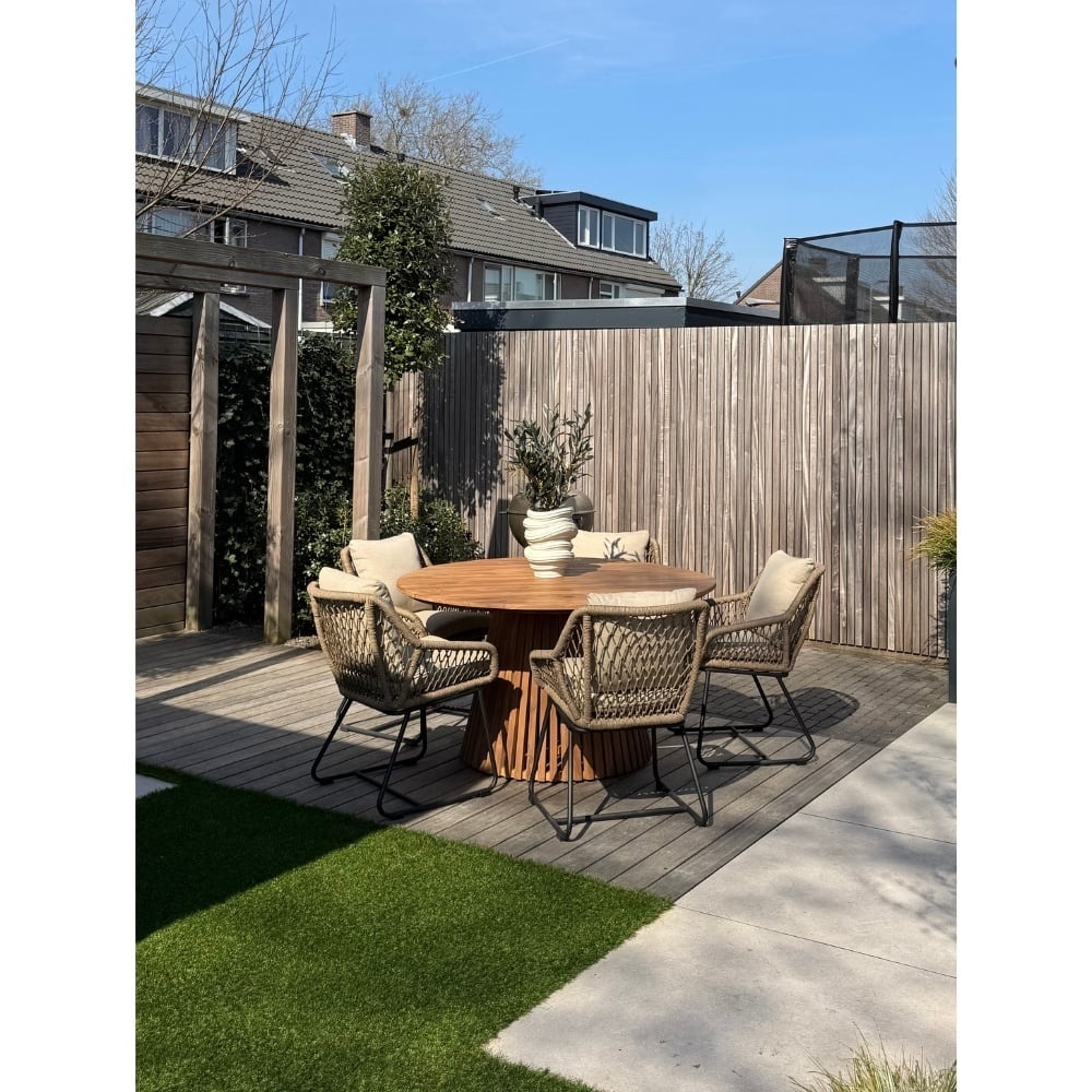 Genua/Portofino Sahara Dust dining tuinset | 4 personen | teakhout + touw | 120cm