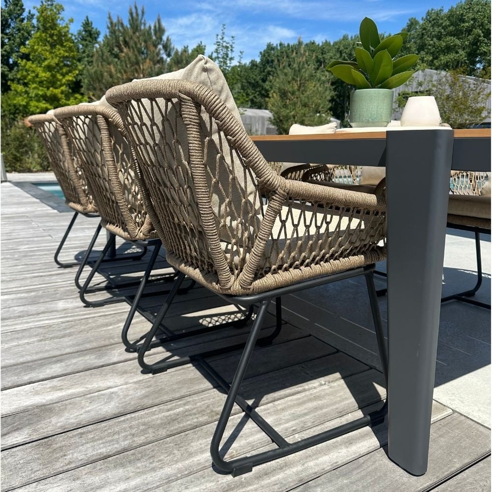 Genua/Portofino Sahara Dust dining tuinset | 4 personen | teakhout + touw | 120cm