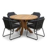Genua/Tulum Lava Grey dining tuinset | 4 personen | teakhout + touw | 120cm