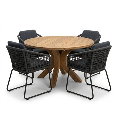 Genua/Tulum Lava Grey dining tuinset | 4 personen | teakhout + touw | 120cm