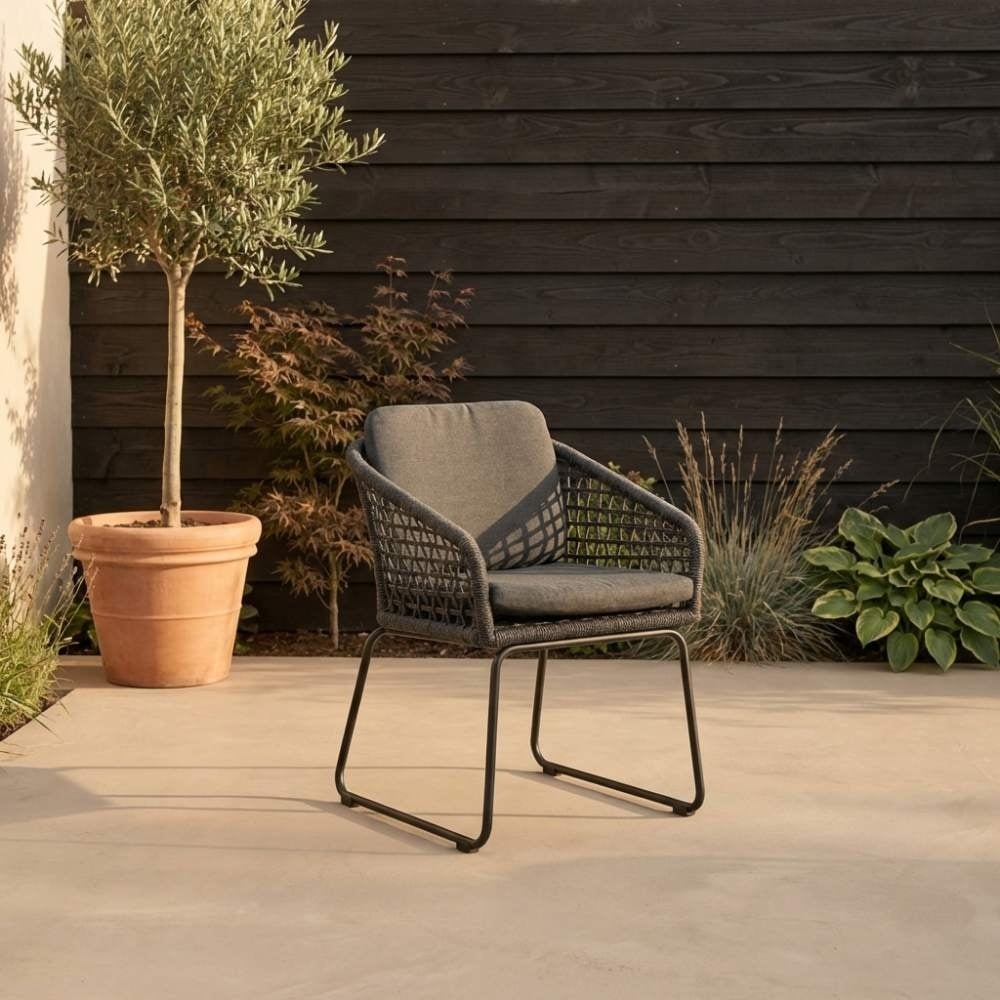 Genua/Tulum Lava Grey dining tuinset | 4 personen | teakhout + touw | 120cm