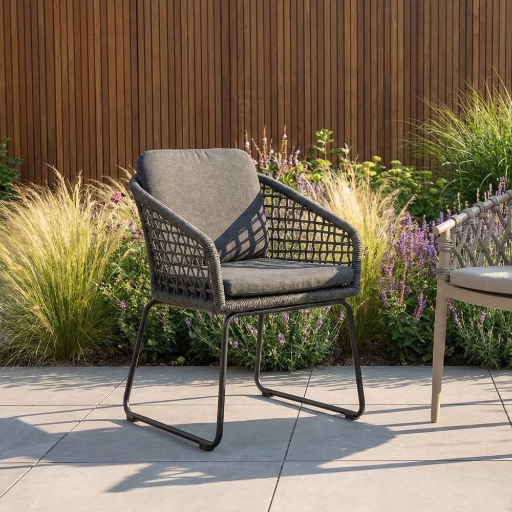 Genua/Tulum Lava Grey dining tuinset | 4 personen | teakhout + touw | 120cm