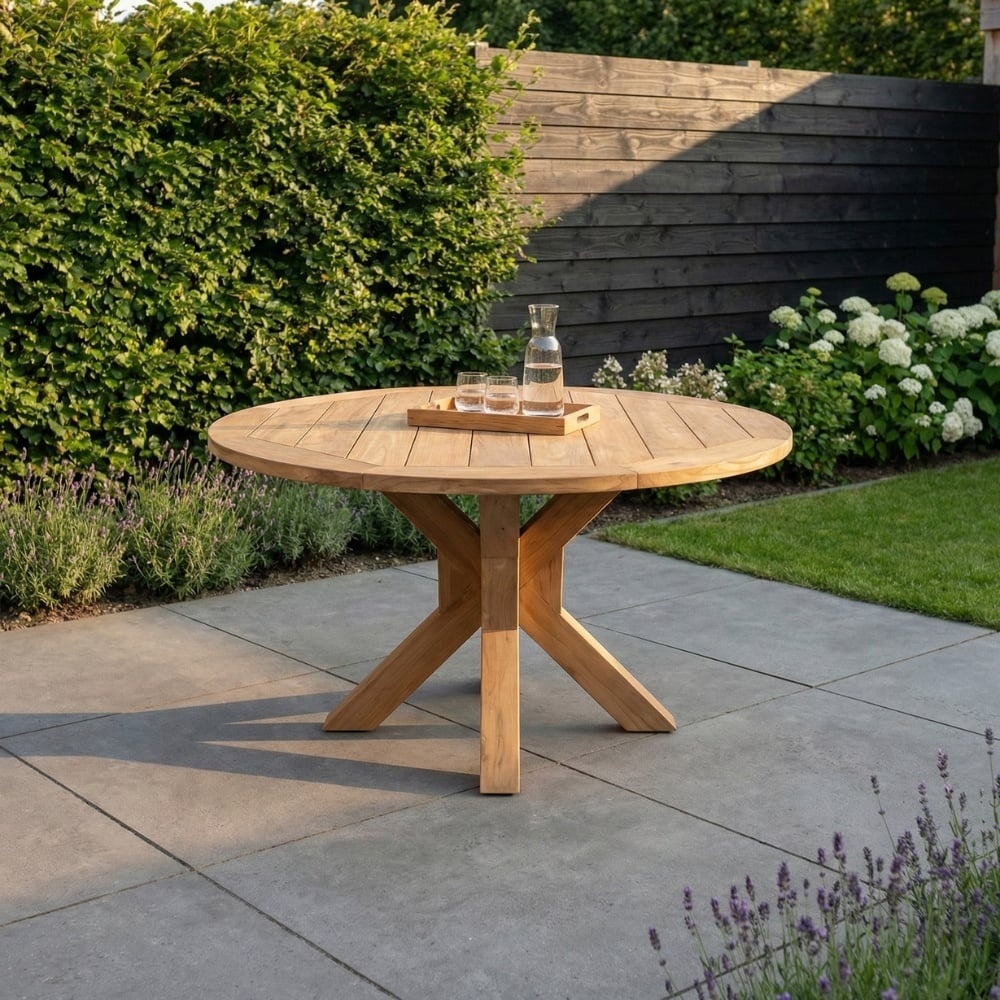 Genua/Tulum Lava Grey dining tuinset | 4 personen | teakhout + touw | 120cm