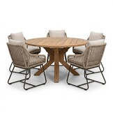 Genua/Portofino Sahara Dust dining tuinset | 5 personen | teakhout + touw | 140cm