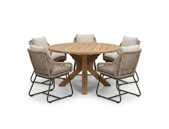 Genua/Portofino Sahara Dust dining tuinset | 5 personen | teakhout + touw | 140cm
