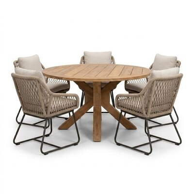 Genua/Portofino Sahara Dust dining tuinset | 5 personen | teakhout + touw | 140cm