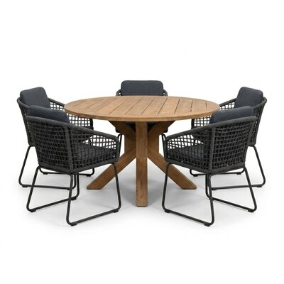 Genua/Tulum Lava Grey dining tuinset | 5 personen | teakhout + touw | 140cm