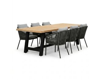 James/Lexis Stone Grey dining tuinset | 6 personen | teakhout + touw | 260cm