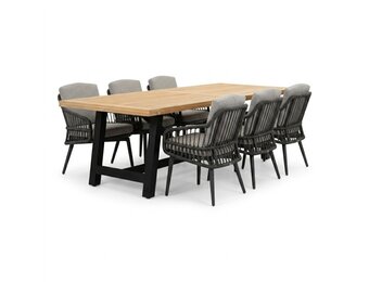 James/Alicante antraciet dining tuinset | 6 personen | teakhout + wicker | 260cm