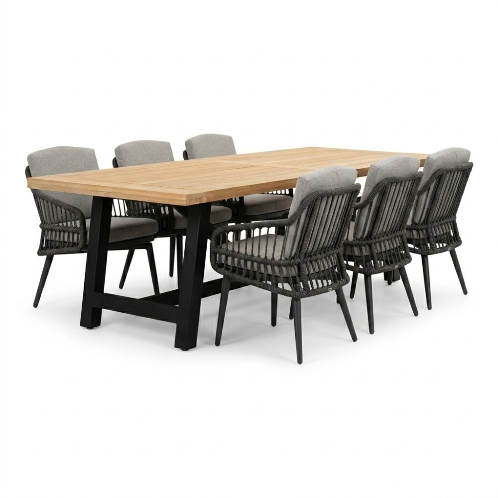 James/Alicante antraciet dining tuinset | 6 personen | teakhout + wicker | 260cm
