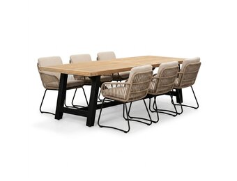 James/Harper Sahara Dust dining tuinset | 6 personen | teakhout + touw | 260cm