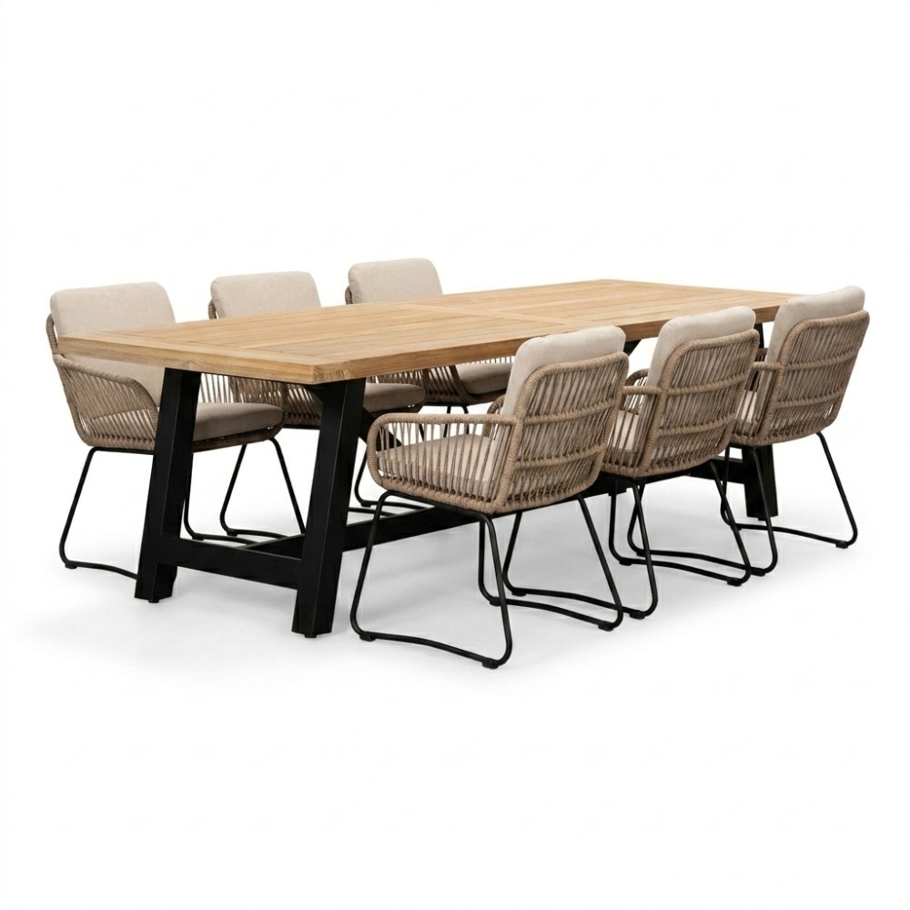 James/Harper Sahara Dust dining tuinset | 6 personen | teakhout + touw | 260cm