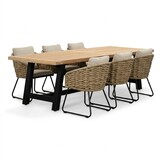 James/Flora Sahara Dust dining tuinset | 6 personen | teakhout + touw | 260cm