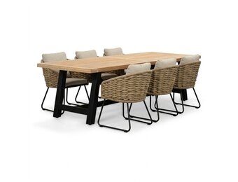 James/Flora Sahara Dust dining tuinset | 6 personen | teakhout + touw | 260cm