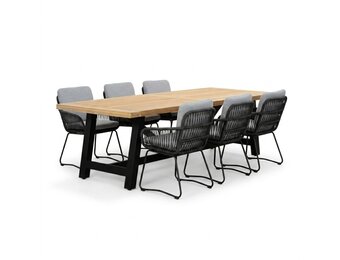 James/Harper Stone Grey dining tuinset | 6 personen | teakhout + touw | 260cm