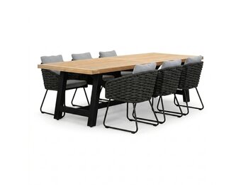 James/Flora Stone Grey dining tuinset | 6 personen | teakhout + touw | 260cm