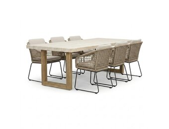 Laurenne/Tulum Sahara Dust dining tuinset | 6 personen | polystone + touw | 250cm