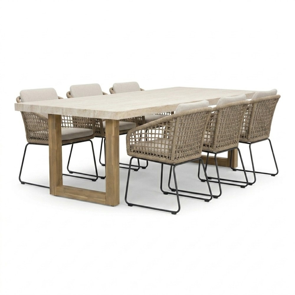 Laurenne/Tulum Sahara Dust dining tuinset | 6 personen | polystone + touw | 250cm