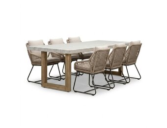 Laurenne/Portofino Sahara Dust dining tuinset | 6 personen | polystone + touw | 250cm