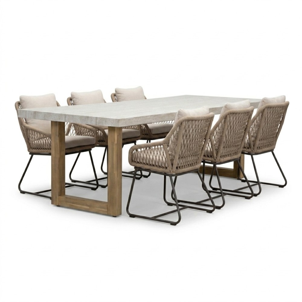 Laurenne/Portofino Sahara Dust dining tuinset | 6 personen | polystone + touw | 250cm
