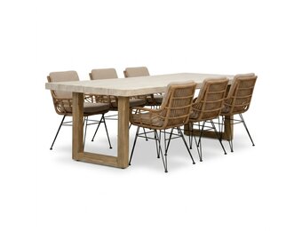 Laurenne/Carlos taupe dining tuinset | 6 personen | polystone + wicker | 250cm