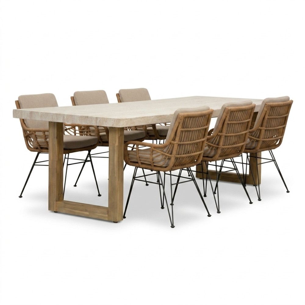 Laurenne/Carlos taupe dining tuinset | 6 personen | polystone + wicker | 250cm