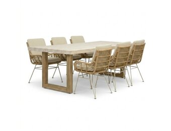 Laurenne/Carlos beige dining tuinset | 6 personen | polystone + wicker | 250cm