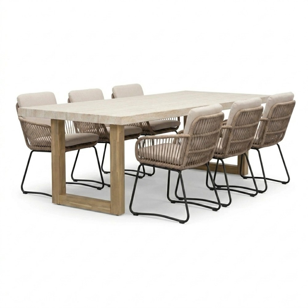 Laurenne/Harper Sahara Dust dining tuinset | 6 personen | polystone + touw | 250cm