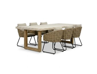 Laurenne/Flora Sahara Dust dining tuinset | 6 personen | polystone + touw | 250cm