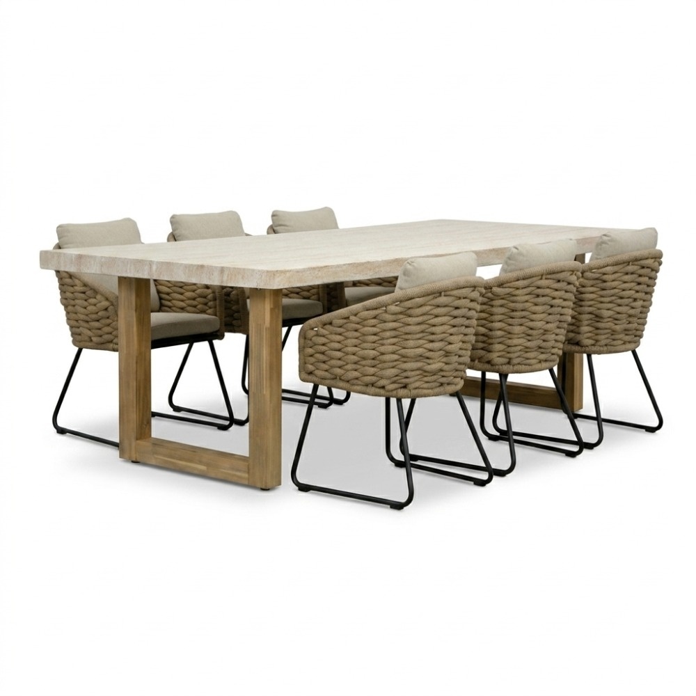 Laurenne/Flora Sahara Dust dining tuinset | 6 personen | polystone + touw | 250cm