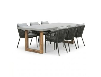 Lausanne/Lexis Stone Grey dining tuinset | 6 personen | polystone + touw | 250cm
