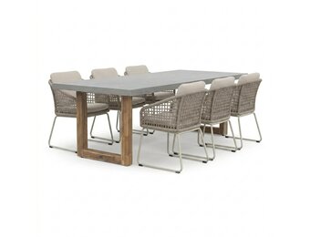 Lausanne/Tulum Almond Beige dining tuinset | 6 personen | polystone + touw | 250cm