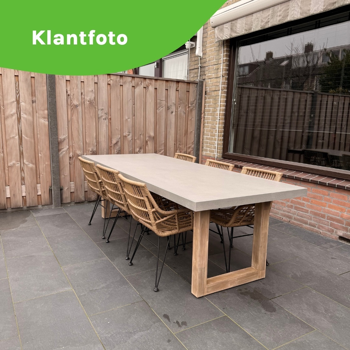Lausanne/Tulum Almond Beige dining tuinset | 6 personen | polystone + touw | 250cm