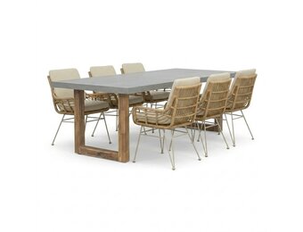 Lausanne/Carlos beige dining tuinset | 6 personen | polystone + wicker | 250cm