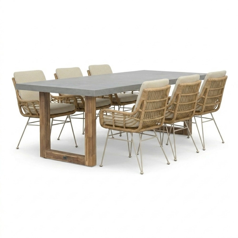Lausanne/Carlos beige dining tuinset | 6 personen | polystone + wicker | 250cm