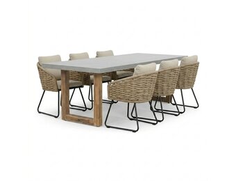 Lausanne/Flora Sahara Dust dining tuinset | 6 personen | polystone + touw | 250cm