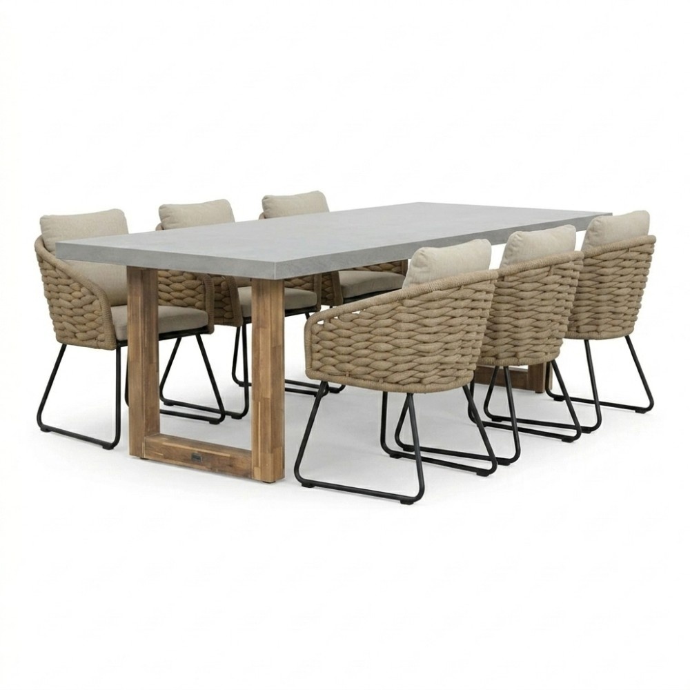 Lausanne/Flora Sahara Dust dining tuinset | 6 personen | polystone + touw | 250cm