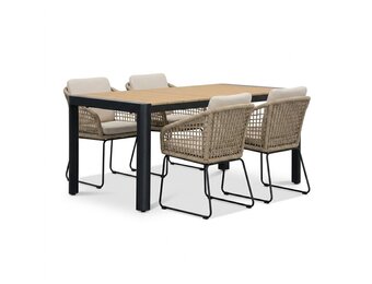 Liverpool/Tulum Sahara Dust dining tuinset | 4 personen | polywood + touw | 160cm
