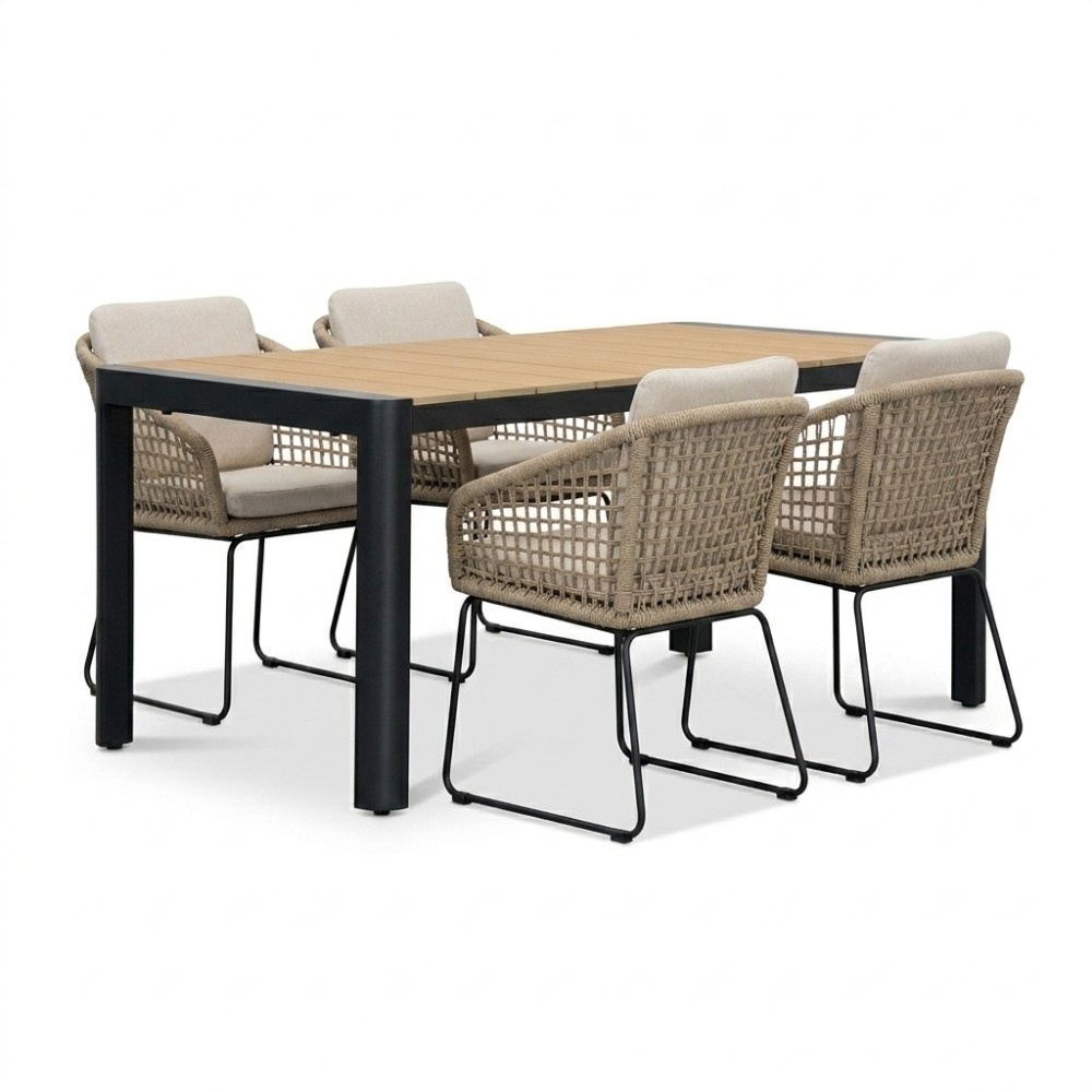 Liverpool/Tulum Sahara Dust dining tuinset | 4 personen | polywood + touw | 160cm