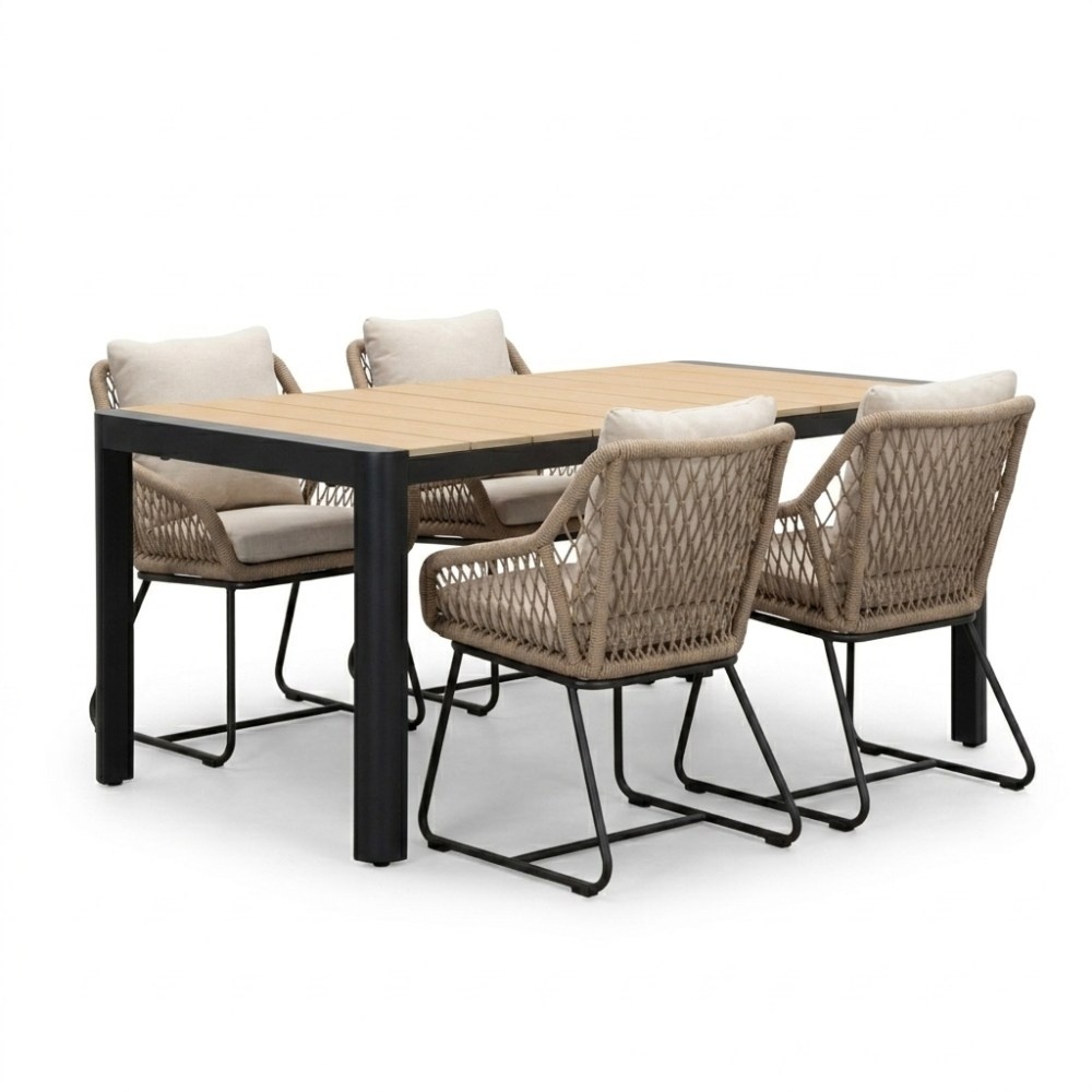 Liverpool/Portofino Sahara Dust dining tuinset | 4 personen | polywood + touw | 160cm