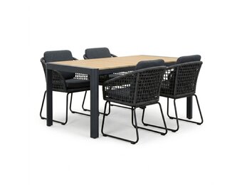 Liverpool/Tulum Lava Grey dining tuinset | 4 personen | polywood + touw | 160cm